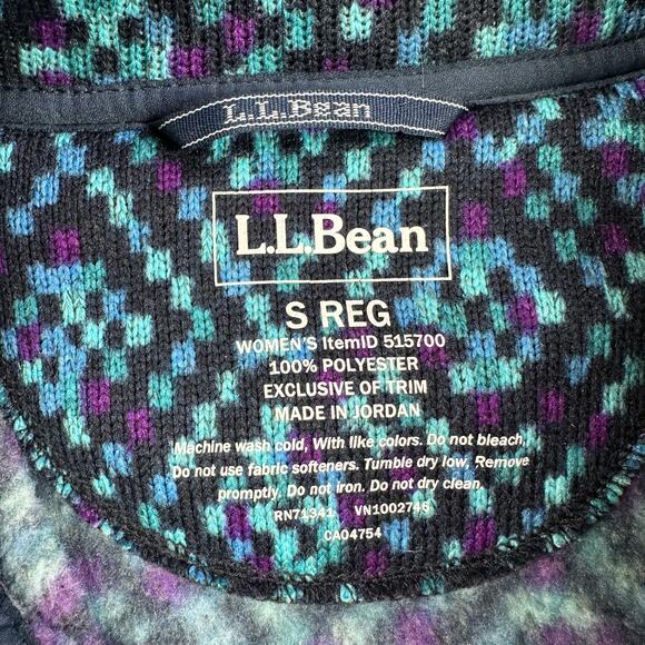 L.L.Bean Vest Womens Small Regular Blue Full Zip Fleece Hiking Pixelated Warm - Picture 3 of 6